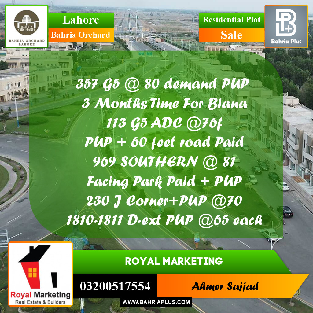 Residential Plot for Sale in Bahria Orchard, Lahore - (BP-258957)