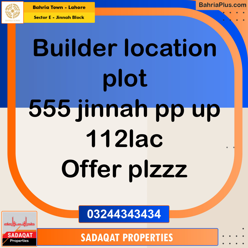 5 Marla Residential Plot for Sale in Sector E - Jinnah Block -  Bahria Town, Lahore - (BP-258979)