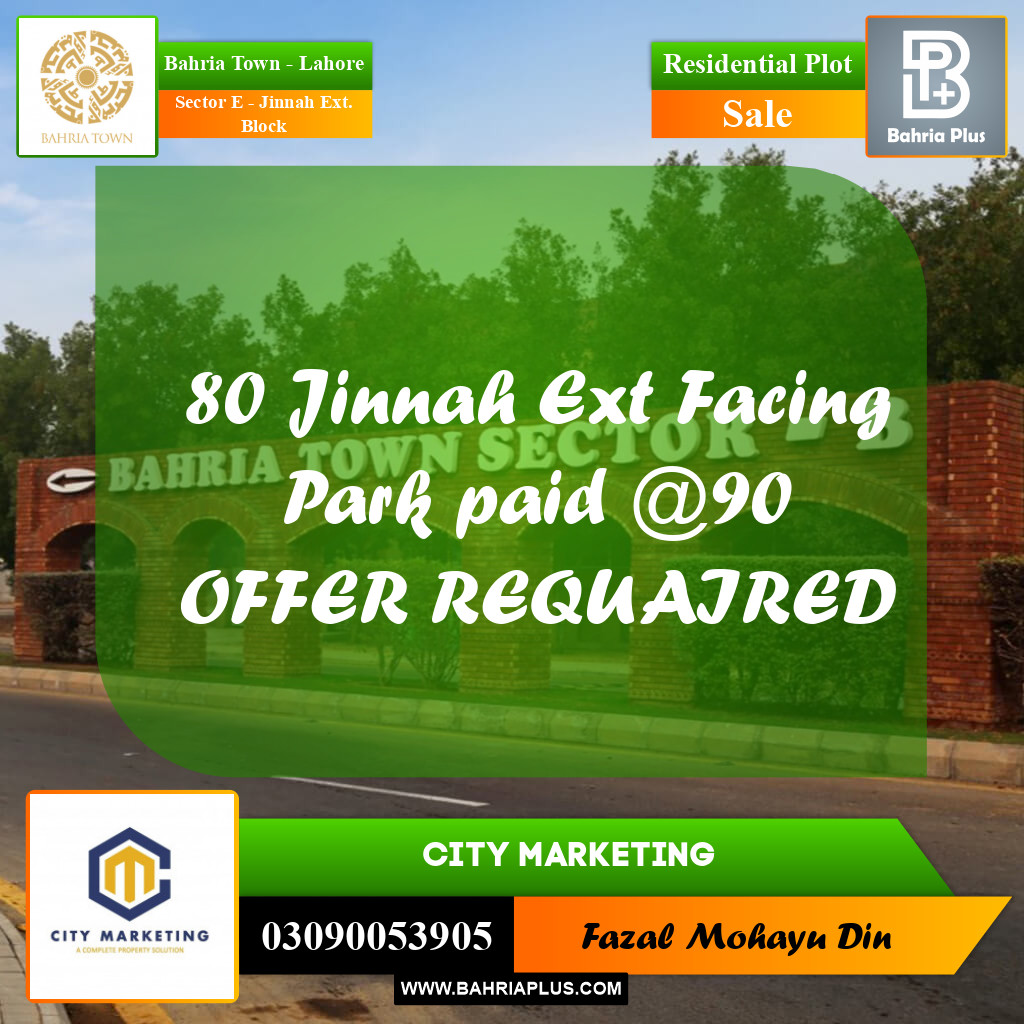 5 Marla Residential Plot for Sale in Sector E - Jinnah Ext. Block -  Bahria Town, Lahore - (BP-259016)