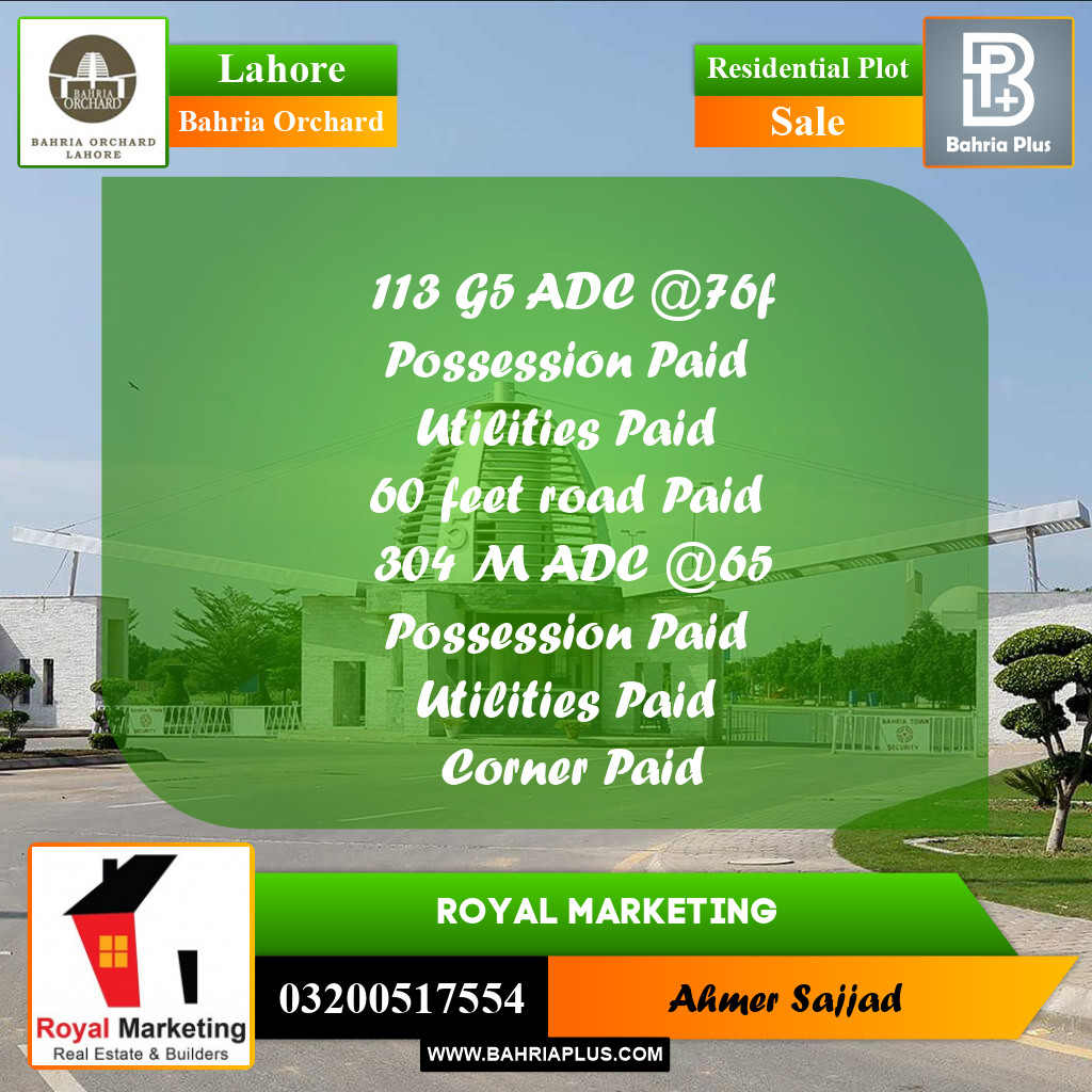 Residential Plot for Sale in Bahria Orchard, Lahore - (BP-259034)