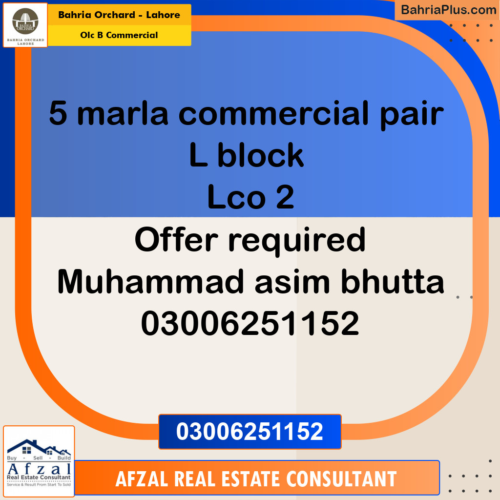 5 Marla Commercial Plot for Sale in OLC B Commercial -  Bahria Orchard, Lahore - (BP-259064)