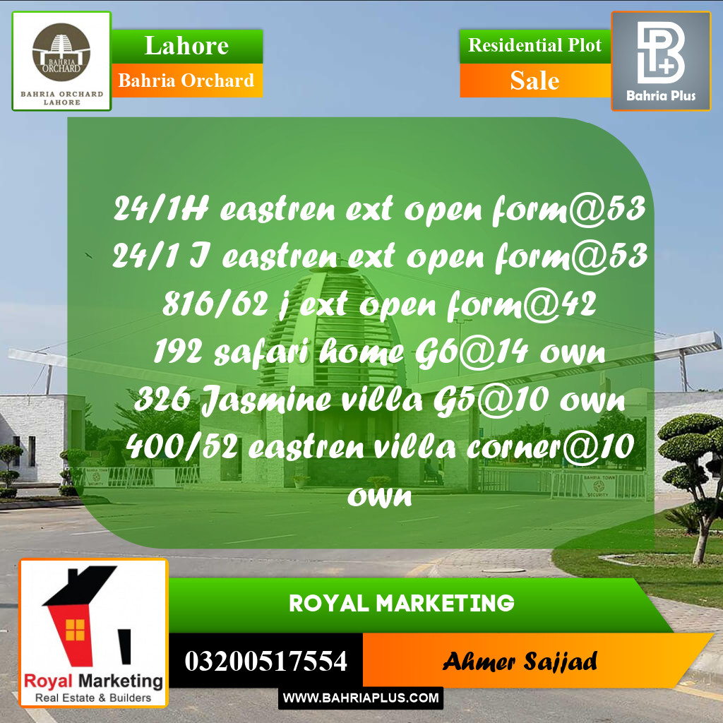 Residential Plot for Sale in Bahria Orchard, Lahore - (BP-259078)