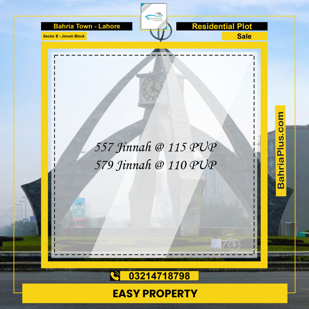 5 Marla Residential Plot for Sale in Sector E - Jinnah Block -  Bahria Town, Lahore - (BP-259079)