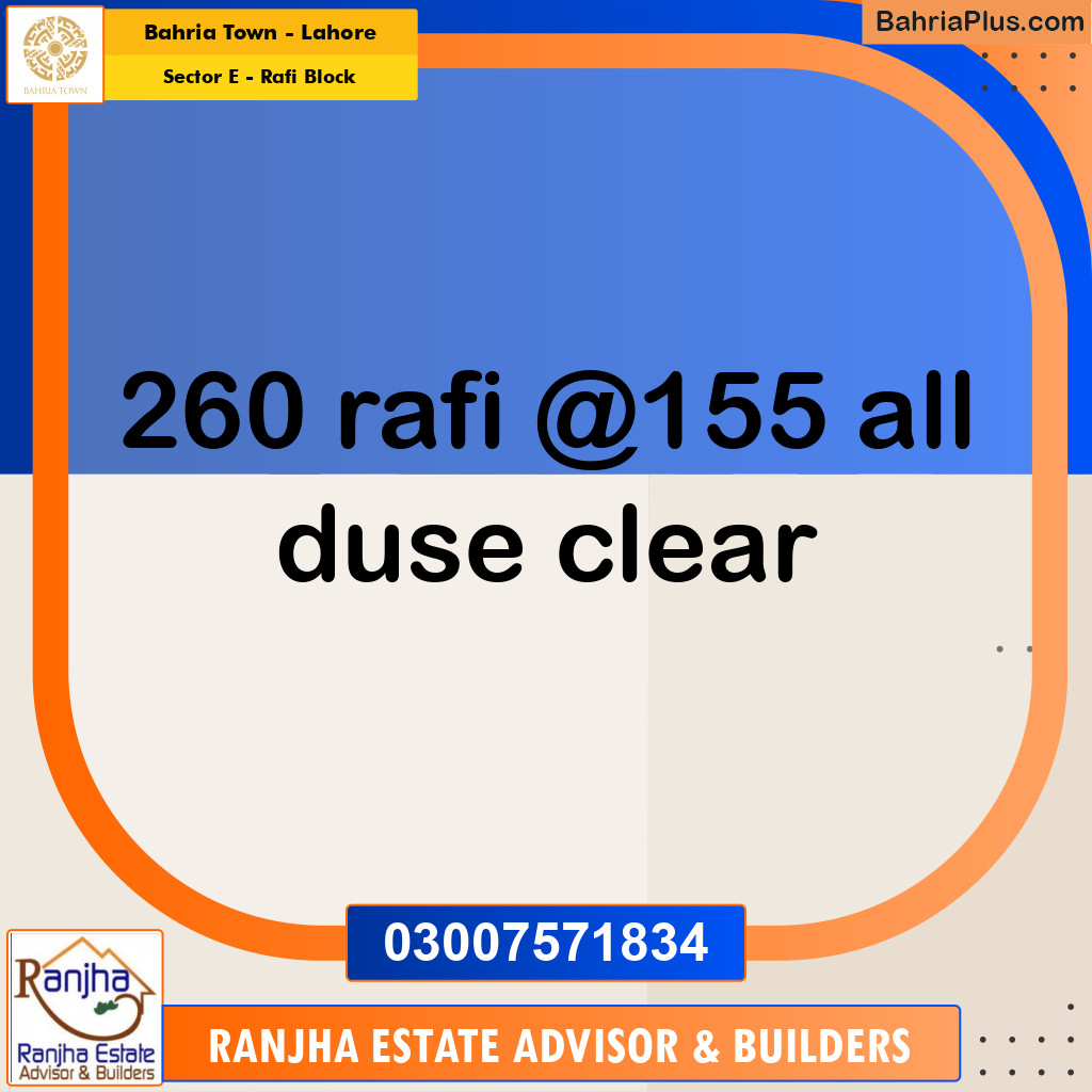 10 Marla Residential Plot for Sale in Sector E - Rafi Block -  Bahria Town, Lahore - (BP-259117)