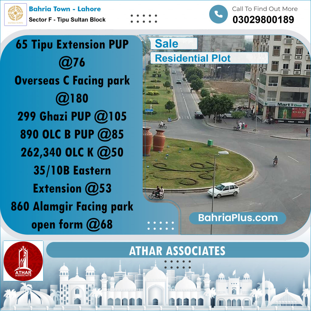 5 Marla Residential Plot for Sale in Sector F - Tipu Sultan Block -  Bahria Town, Lahore - (BP-259122)