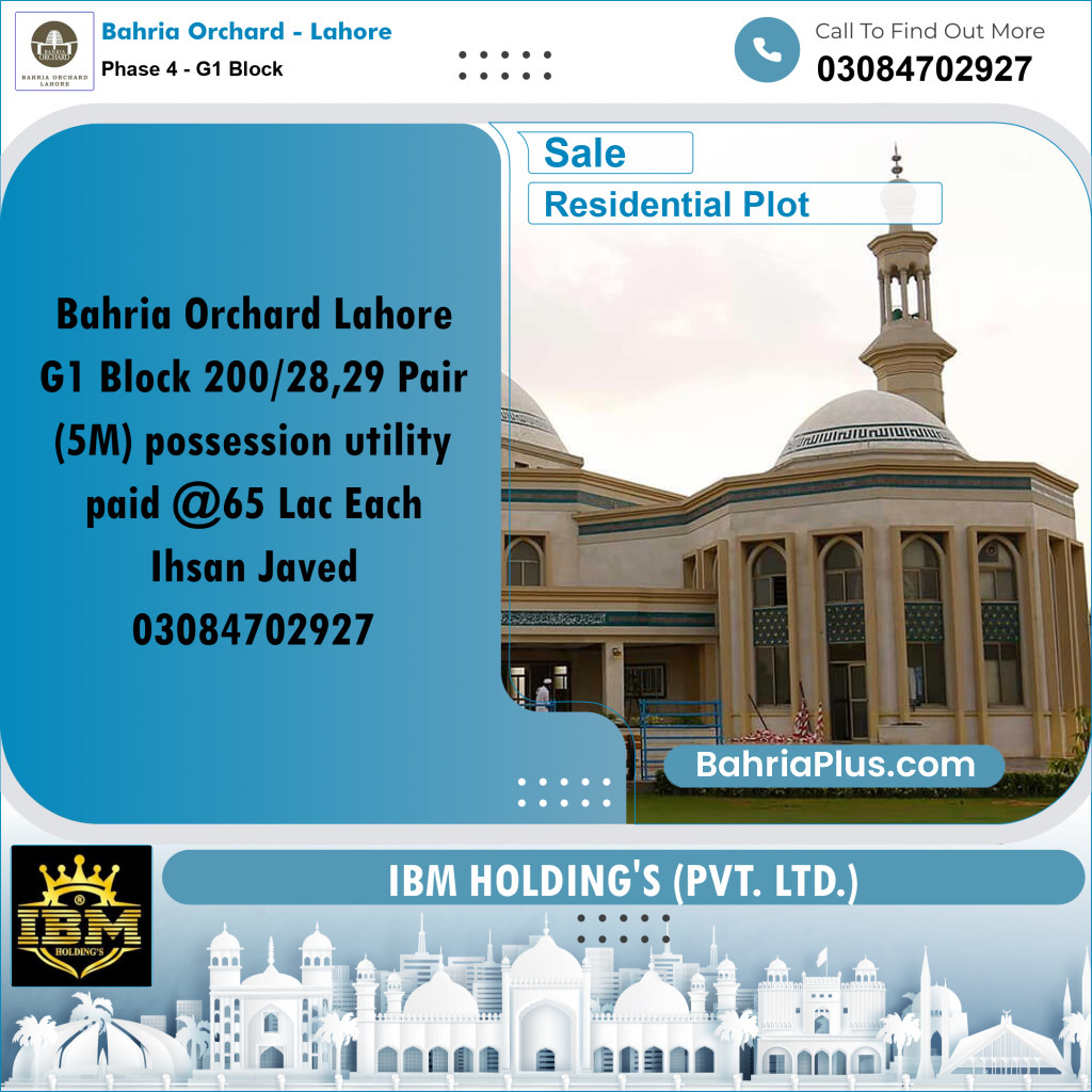 5 Marla Residential Plot for Sale in Phase 4 - G1 Block -  Bahria Orchard, Lahore - (BP-259123)