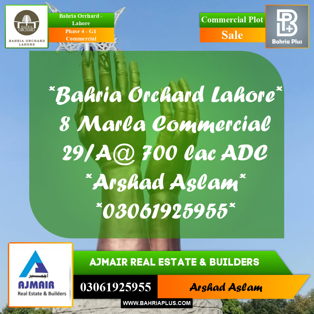 8 Marla Commercial Plot for Sale in Phase 4 - G1 Commercial -  Bahria Orchard, Lahore - (BP-259151)