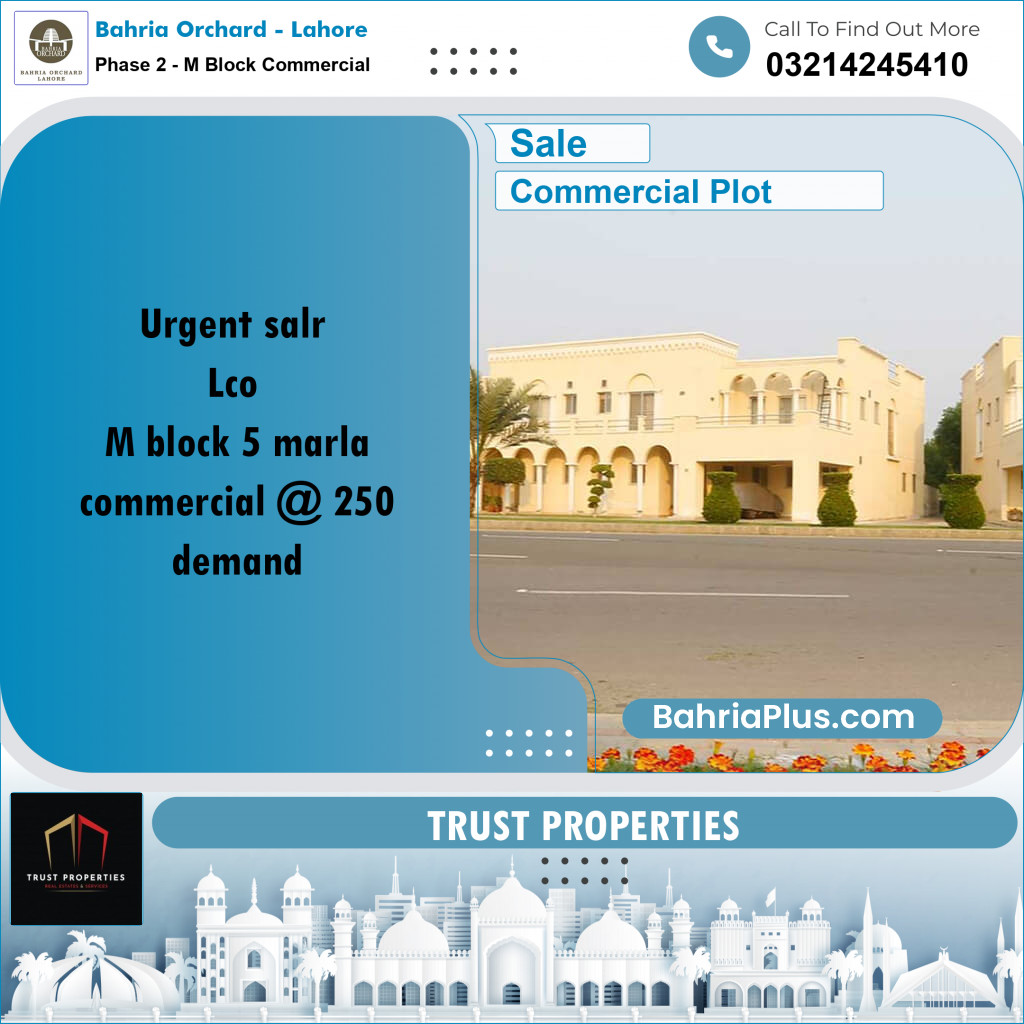 5 Marla Commercial Plot for Sale in Phase 2 - M Block Commercial -  Bahria Orchard, Lahore - (BP-259187)