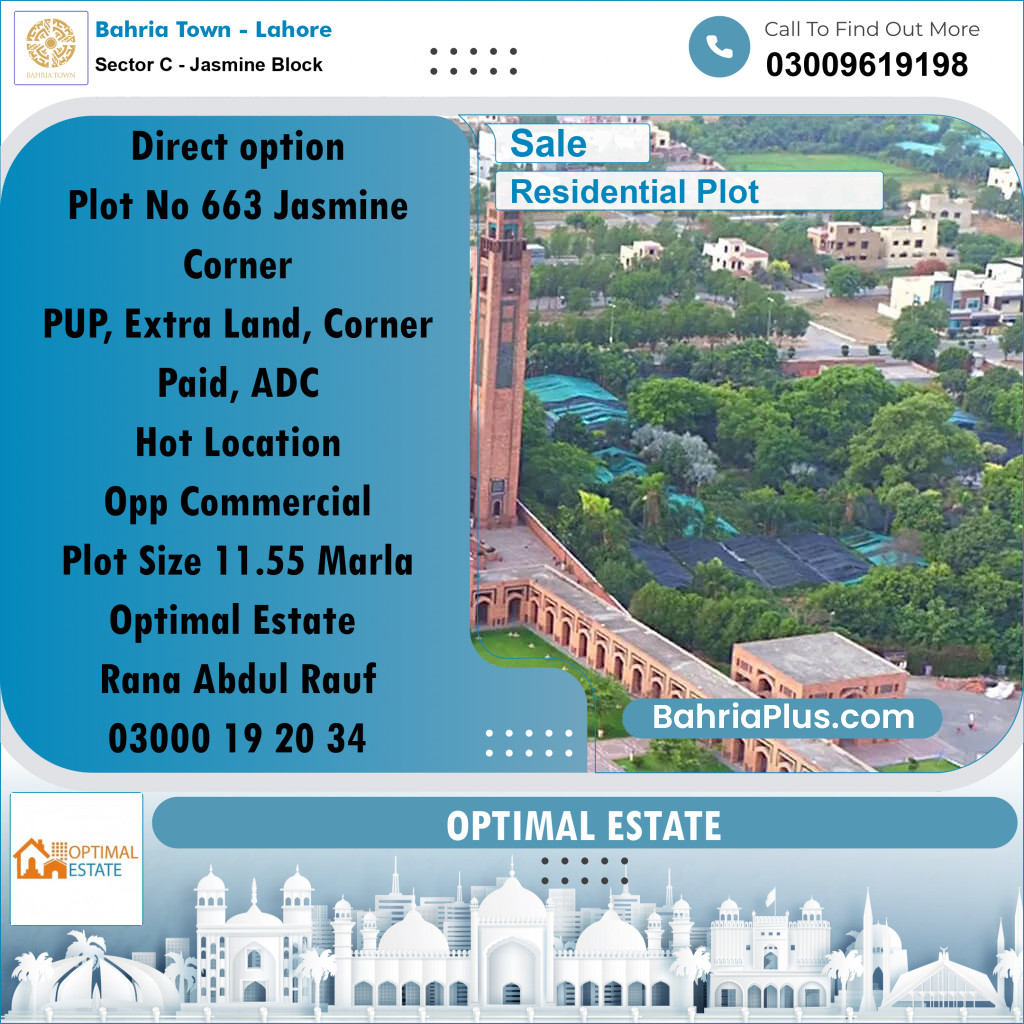 11 Marla Residential Plot for Sale in Sector C - Jasmine Block -  Bahria Town, Lahore - (BP-259192)