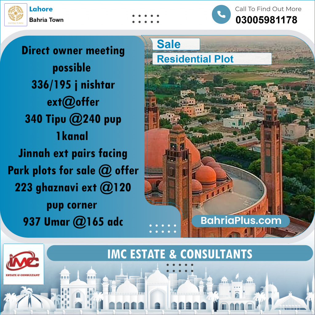 Residential Plot for Sale in Bahria Town, Lahore - (BP-259201)