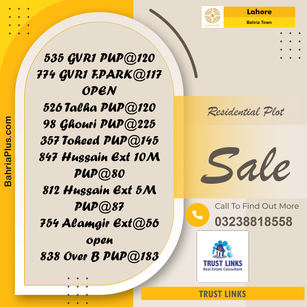 Residential Plot for Sale in Bahria Town, Lahore - (BP-259212)