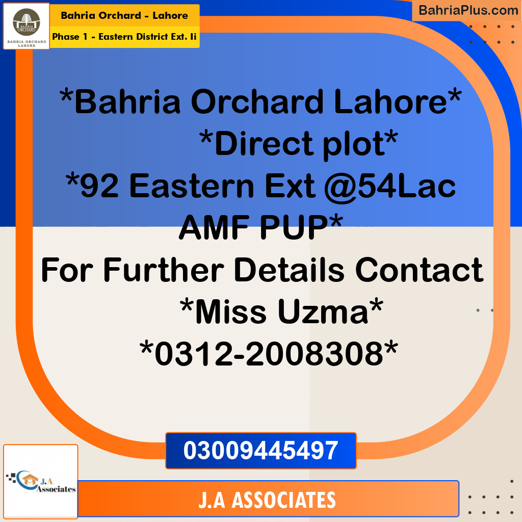 5 Marla Residential Plot for Sale in Phase 1 - Eastern District Ext. II -  Bahria Orchard, Lahore - (BP-259267)