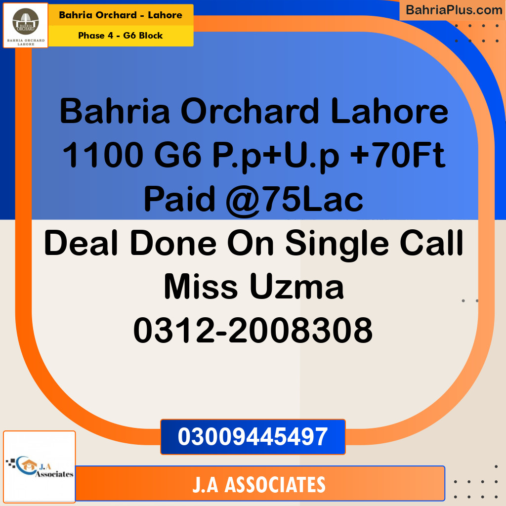 10 Marla Residential Plot for Sale in Phase 4 - G6 Block -  Bahria Orchard, Lahore - (BP-259271)