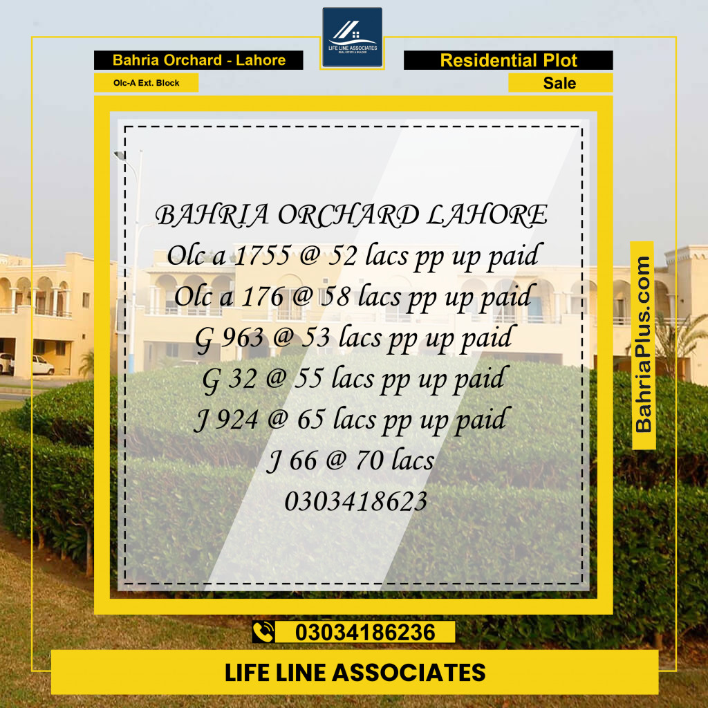 5 Marla Residential Plot for Sale in OLC-A Ext. Block -  Bahria Orchard, Lahore - (BP-259281)