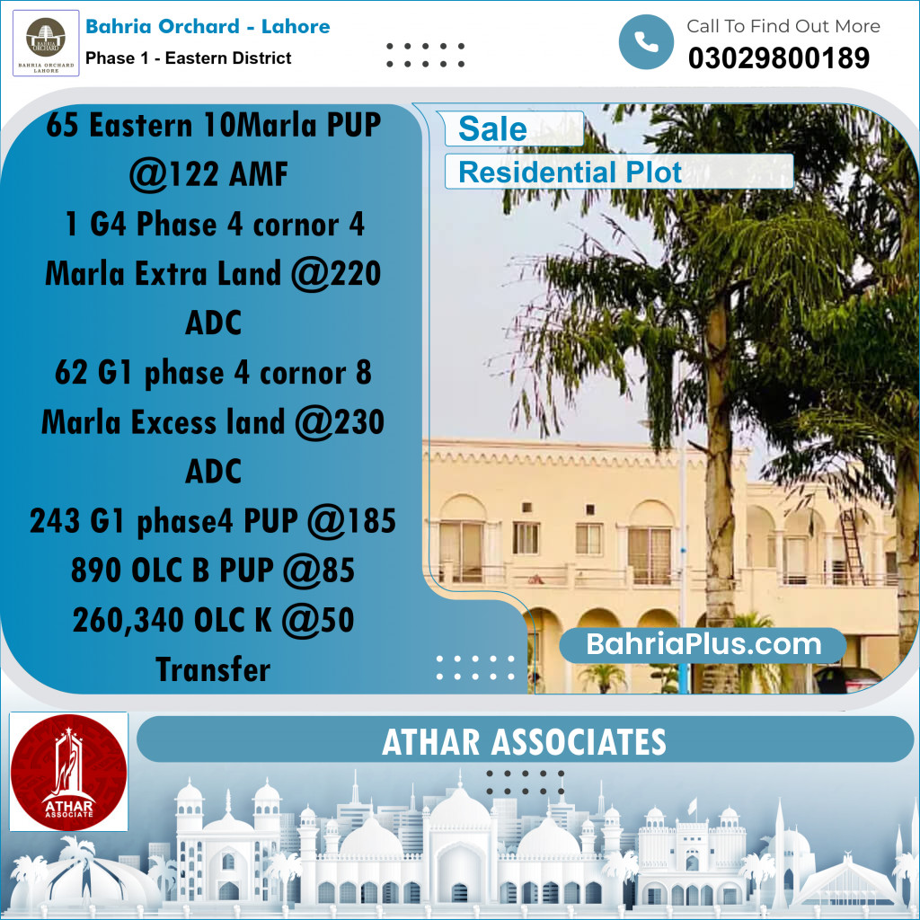 10 Marla Residential Plot for Sale in Phase 1 - Eastern District -  Bahria Orchard, Lahore - (BP-259282)