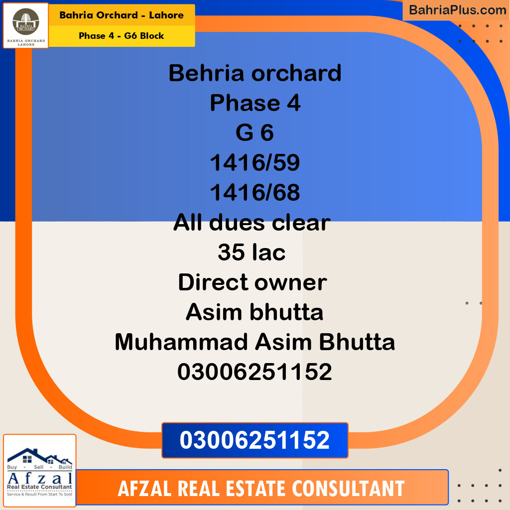 5 Marla Residential Plot for Sale in Phase 4 - G6 Block -  Bahria Orchard, Lahore - (BP-259324)