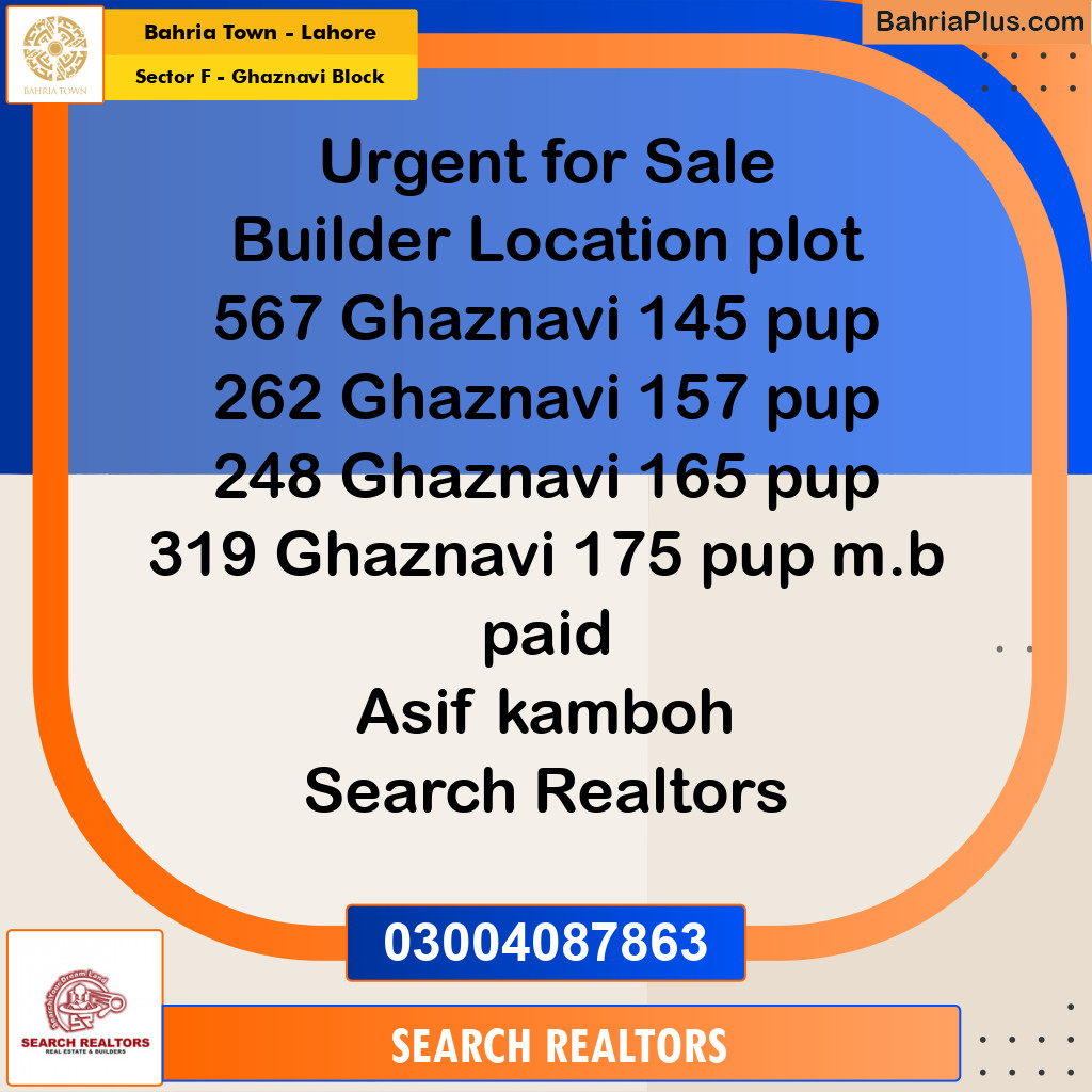 10 Marla Residential Plot for Sale in Sector F - Ghaznavi Block -  Bahria Town, Lahore - (BP-259364)
