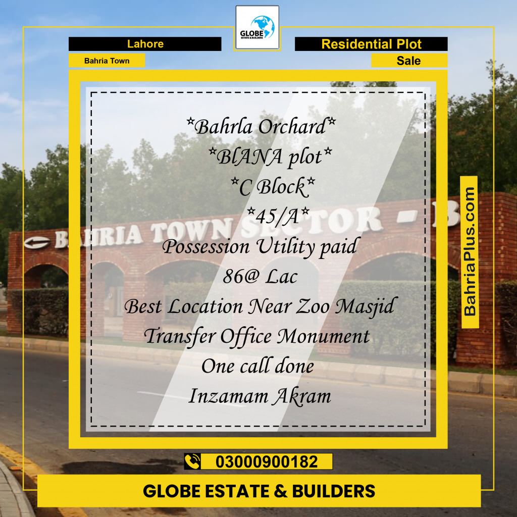 Residential Plot for Sale in Bahria Town, Lahore - (BP-259368)