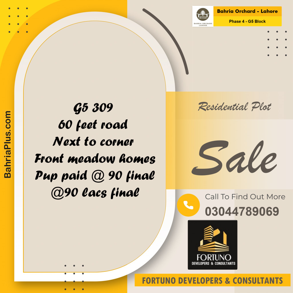 10 Marla Residential Plot for Sale in Phase 4 - G5 Block -  Bahria Orchard, Lahore - (BP-259412)