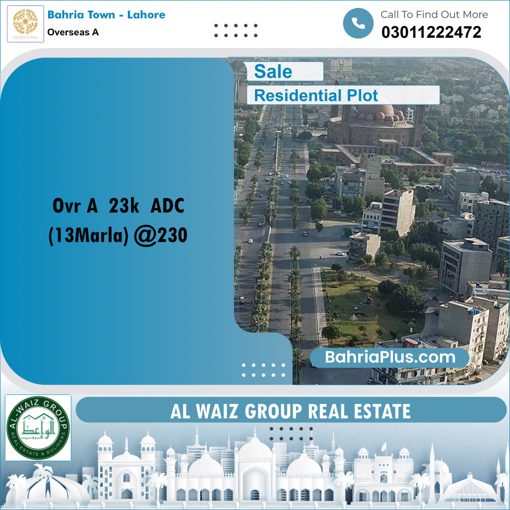 13 Marla Residential Plot for Sale in Overseas A -  Bahria Town, Lahore - (BP-259433)