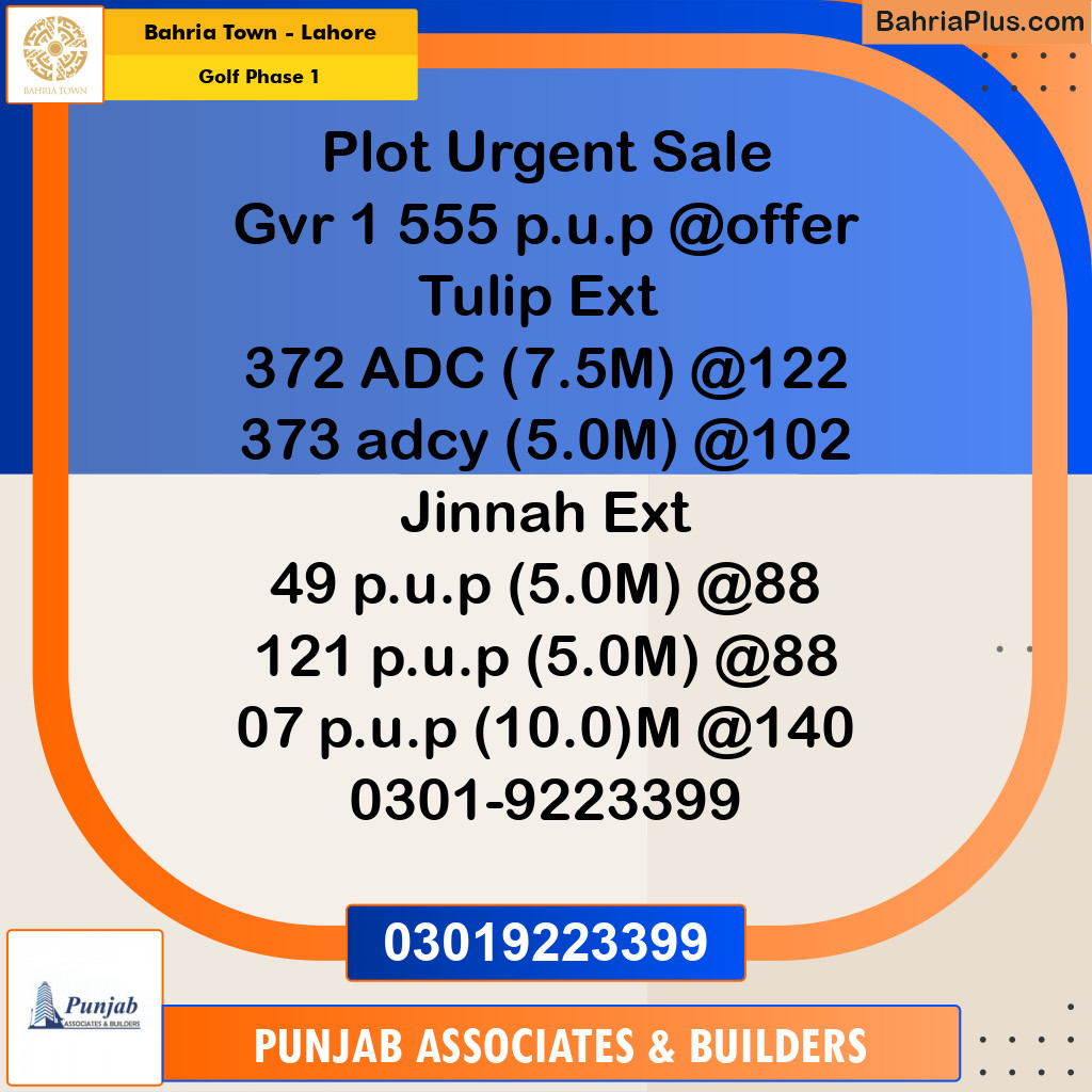 10 Marla Residential Plot for Sale in Golf Phase 1 -  Bahria Town, Lahore - (BP-259438)