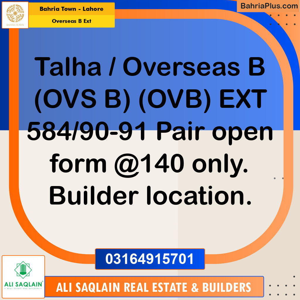 10 Marla Residential Plot for Sale in Overseas B Ext -  Bahria Town, Lahore - (BP-259448)