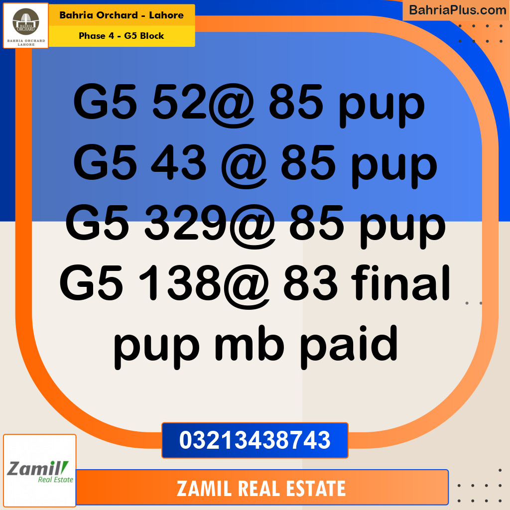 10 Marla Residential Plot for Sale in Phase 4 - G5 Block -  Bahria Orchard, Lahore - (BP-259463)