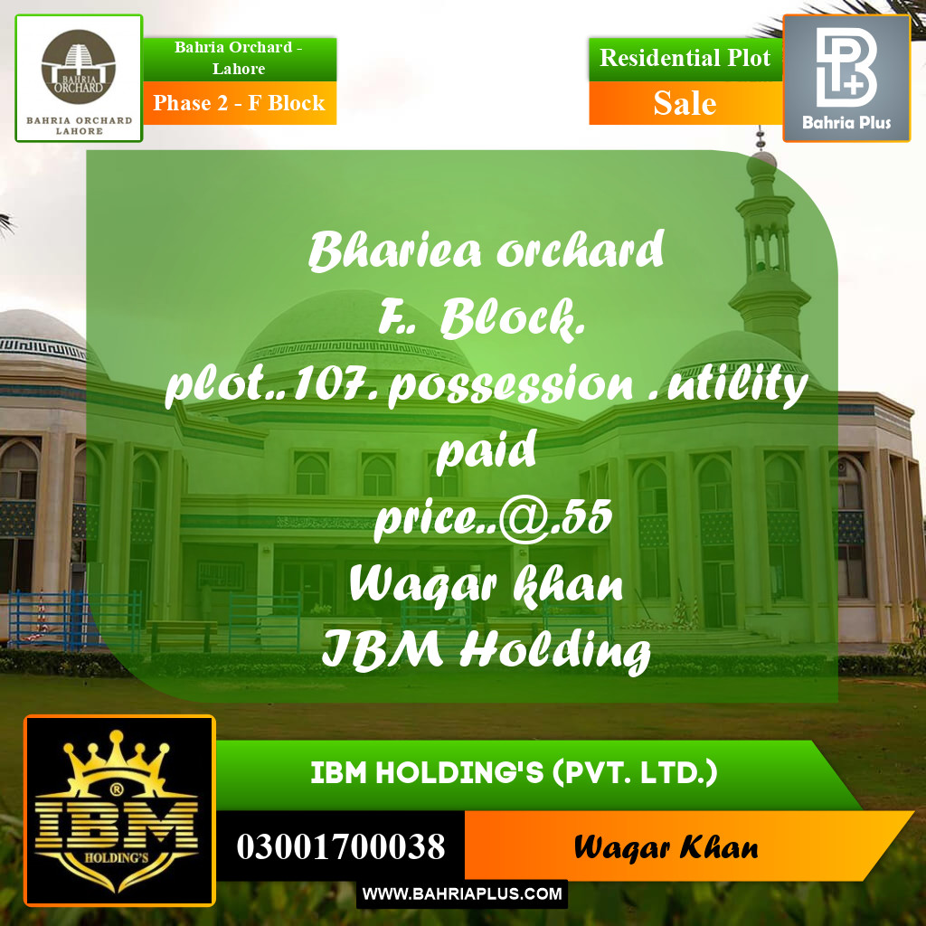 5 Marla Residential Plot for Sale in Phase 2 - F Block -  Bahria Orchard, Lahore - (BP-259494)
