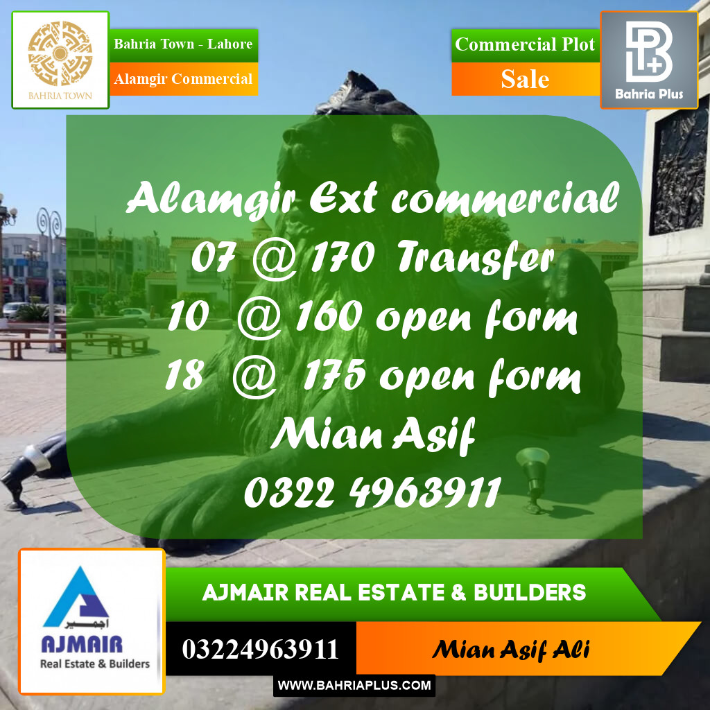 Commercial Plot for Sale in Alamgir Commercial -  Bahria Town, Lahore - (BP-259498)