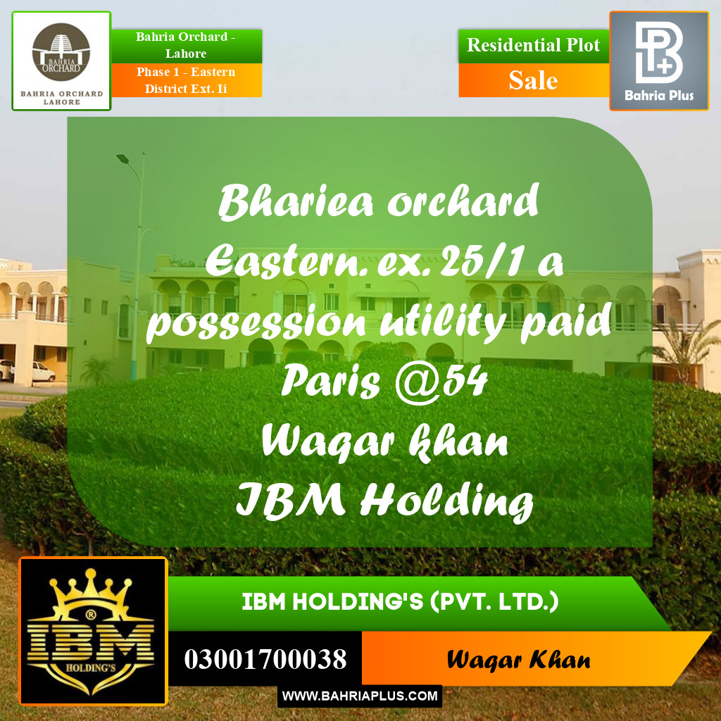 5 Marla Residential Plot for Sale in Phase 1 - Eastern District Ext. II -  Bahria Orchard, Lahore - (BP-259502)