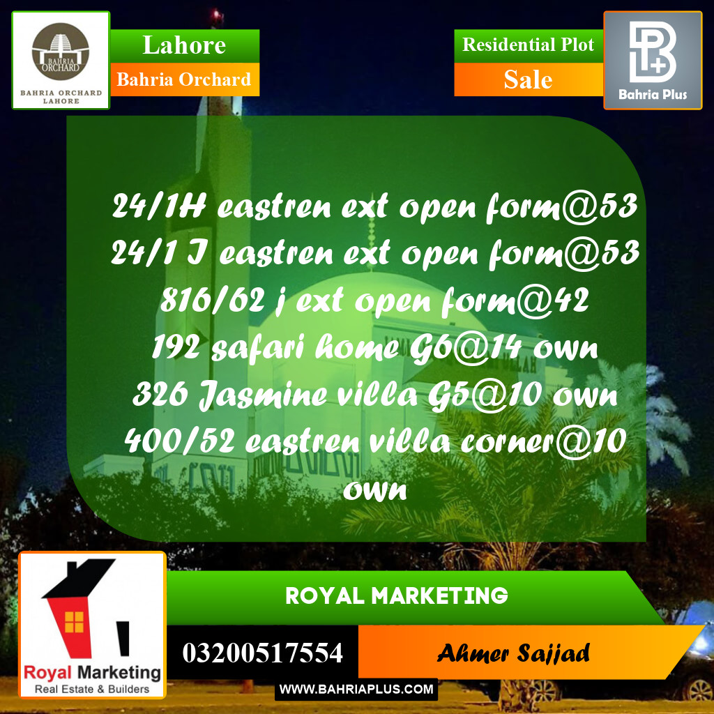 Residential Plot for Sale in Bahria Orchard, Lahore - (BP-259512)