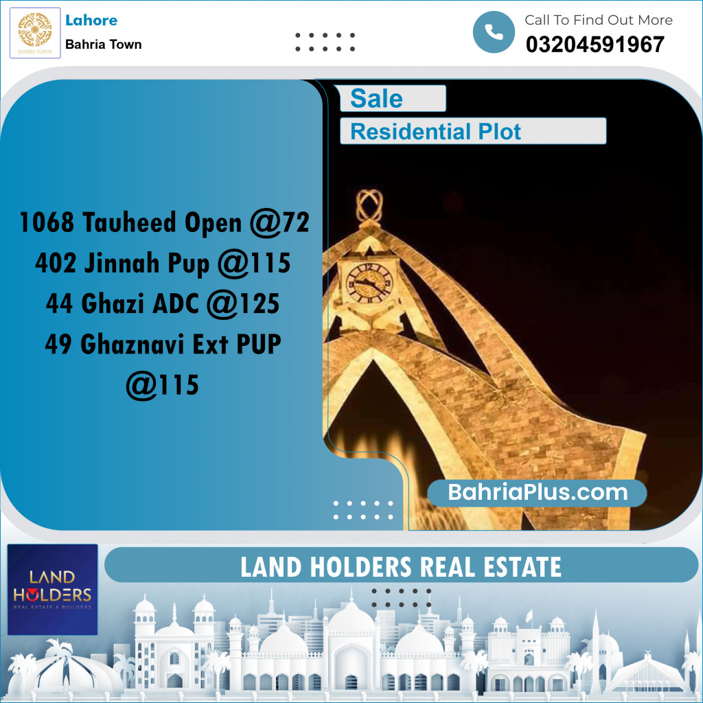 Residential Plot for Sale in Bahria Town, Lahore - (BP-259518)