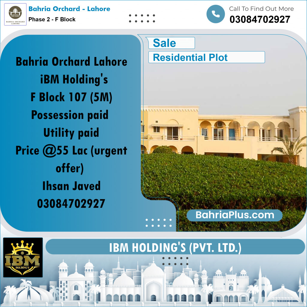 5 Marla Residential Plot for Sale in Phase 2 - F Block -  Bahria Orchard, Lahore - (BP-259520)