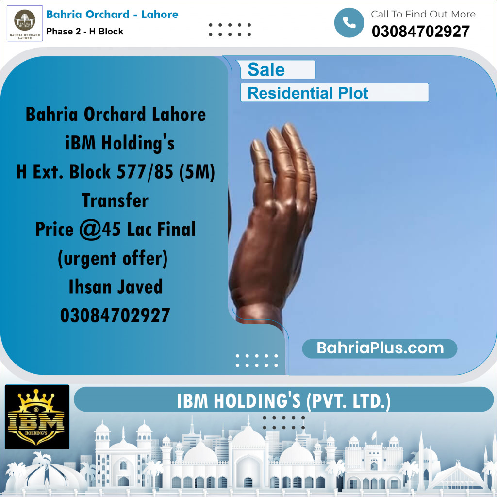 5 Marla Residential Plot for Sale in Phase 2 - H Block -  Bahria Orchard, Lahore - (BP-259525)