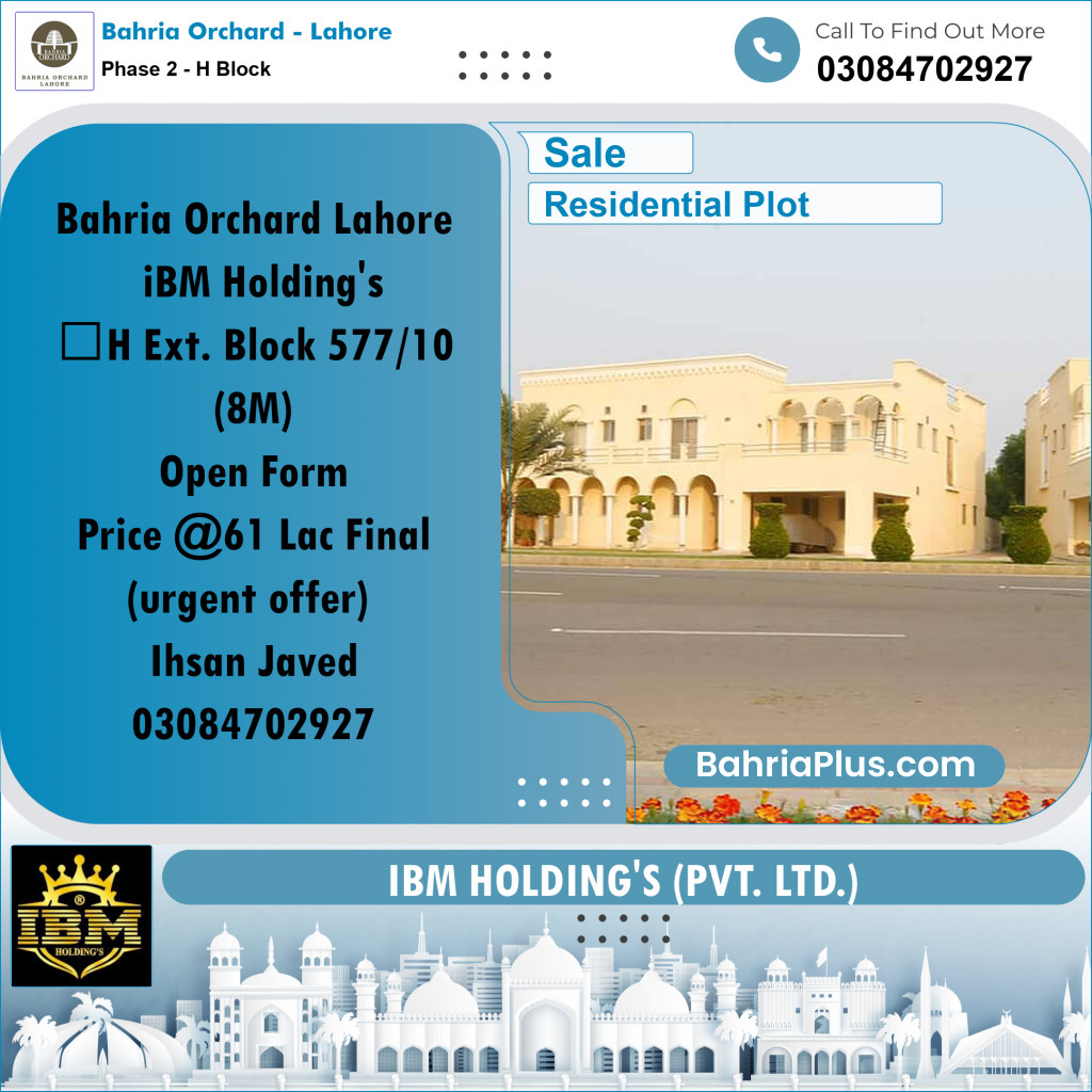 8 Marla Residential Plot for Sale in Phase 2 - H Block -  Bahria Orchard, Lahore - (BP-259529)