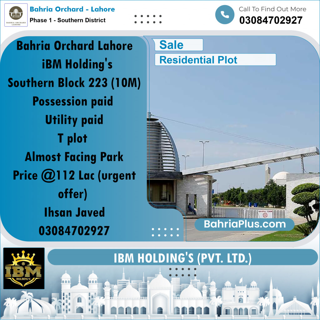 10 Marla Residential Plot for Sale in Phase 1 - Southern District -  Bahria Orchard, Lahore - (BP-259531)
