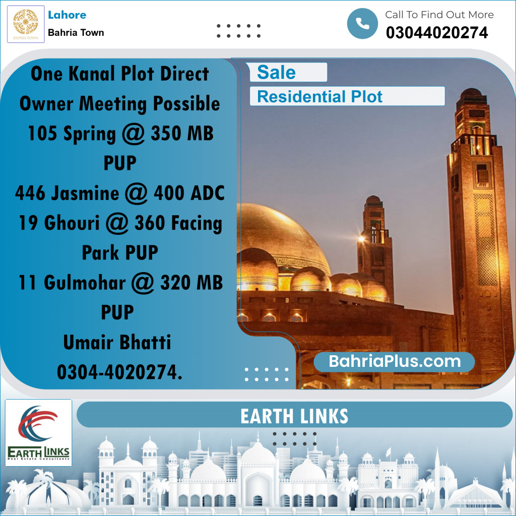 1 Kanal Residential Plot for Sale in Bahria Town, Lahore - (BP-259553)