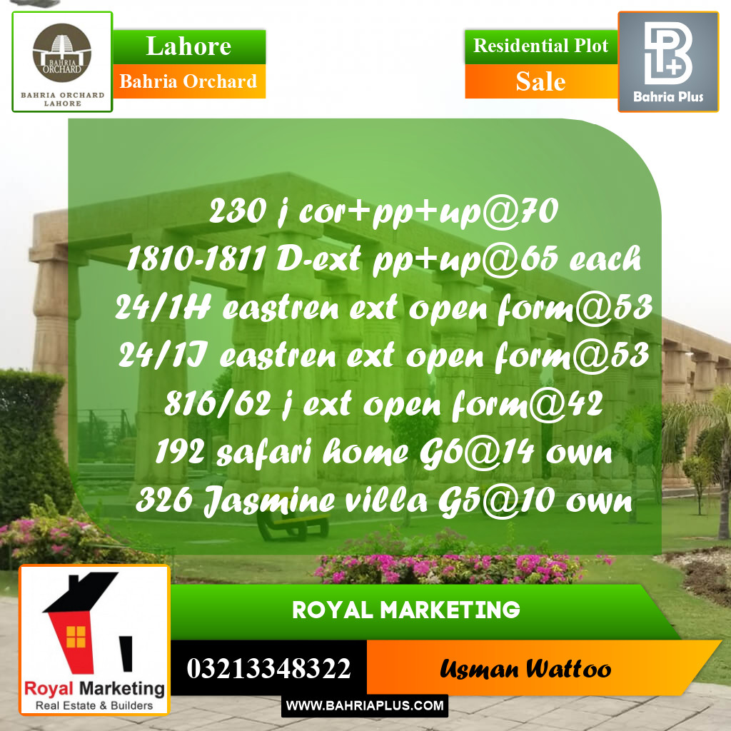 Residential Plot for Sale in Bahria Orchard, Lahore - (BP-259589)