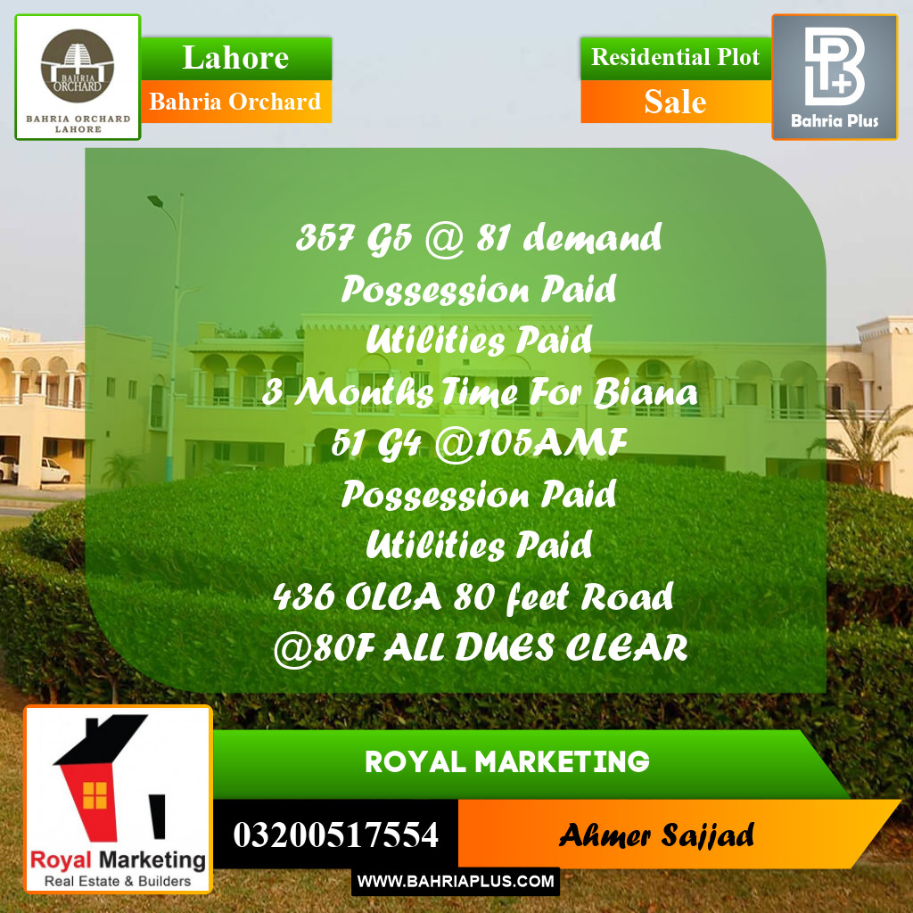 Residential Plot for Sale in Bahria Orchard, Lahore - (BP-259594)