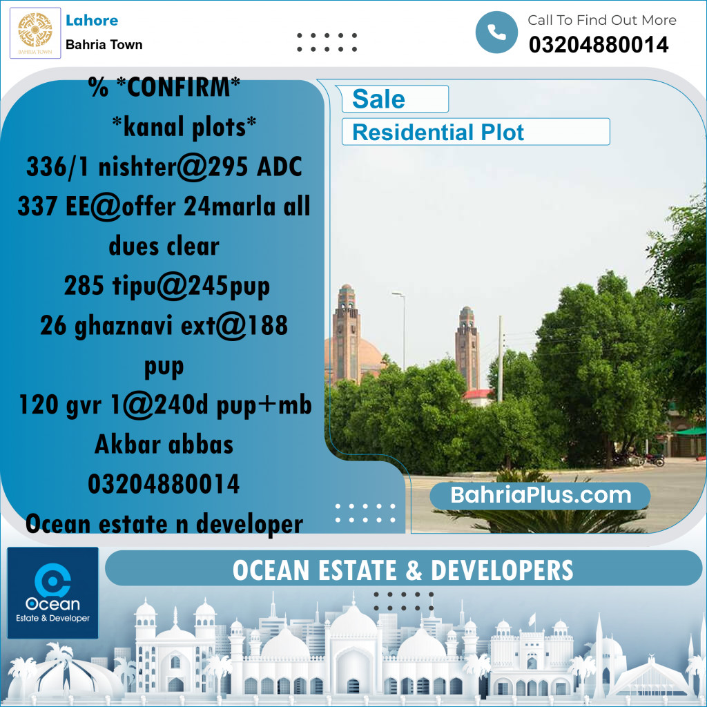 Residential Plot for Sale in Bahria Town, Lahore - (BP-259619)