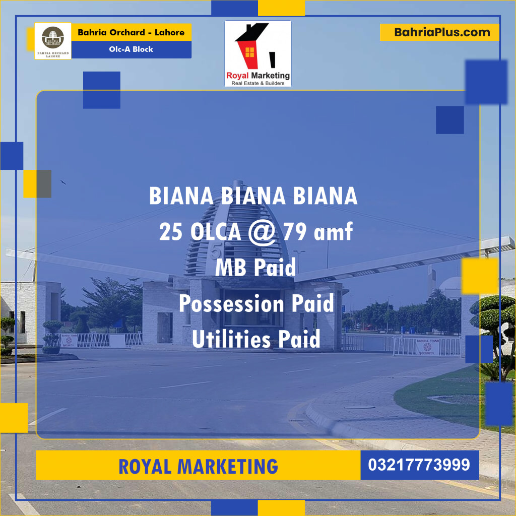 8 Marla Residential Plot for Sale in OLC-A Block -  Bahria Orchard, Lahore - (BP-259660)