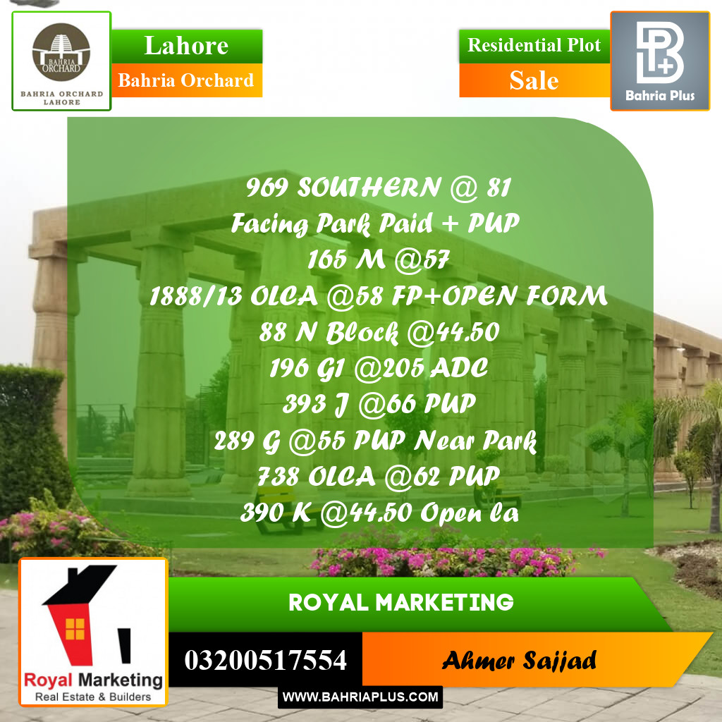 Residential Plot for Sale in Bahria Orchard, Lahore - (BP-259697)