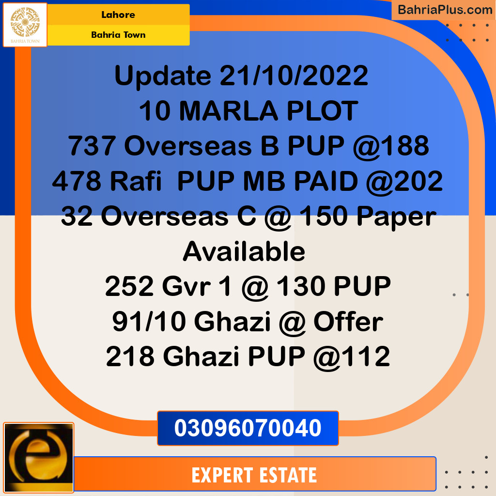 10 Marla Residential Plot for Sale in Bahria Town, Lahore - (BP-259712)