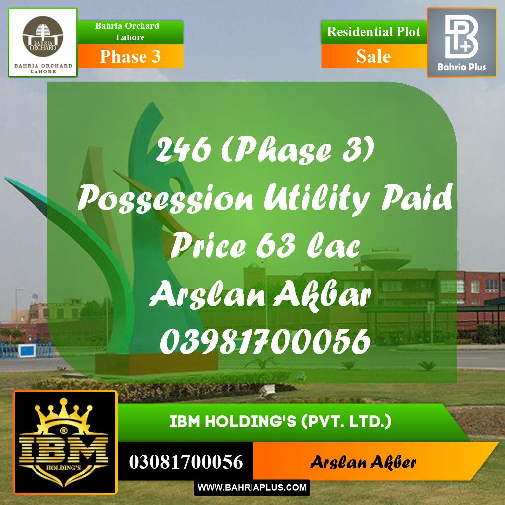 8 Marla Residential Plot for Sale in Phase 3 -  Bahria Orchard, Lahore - (BP-259724)