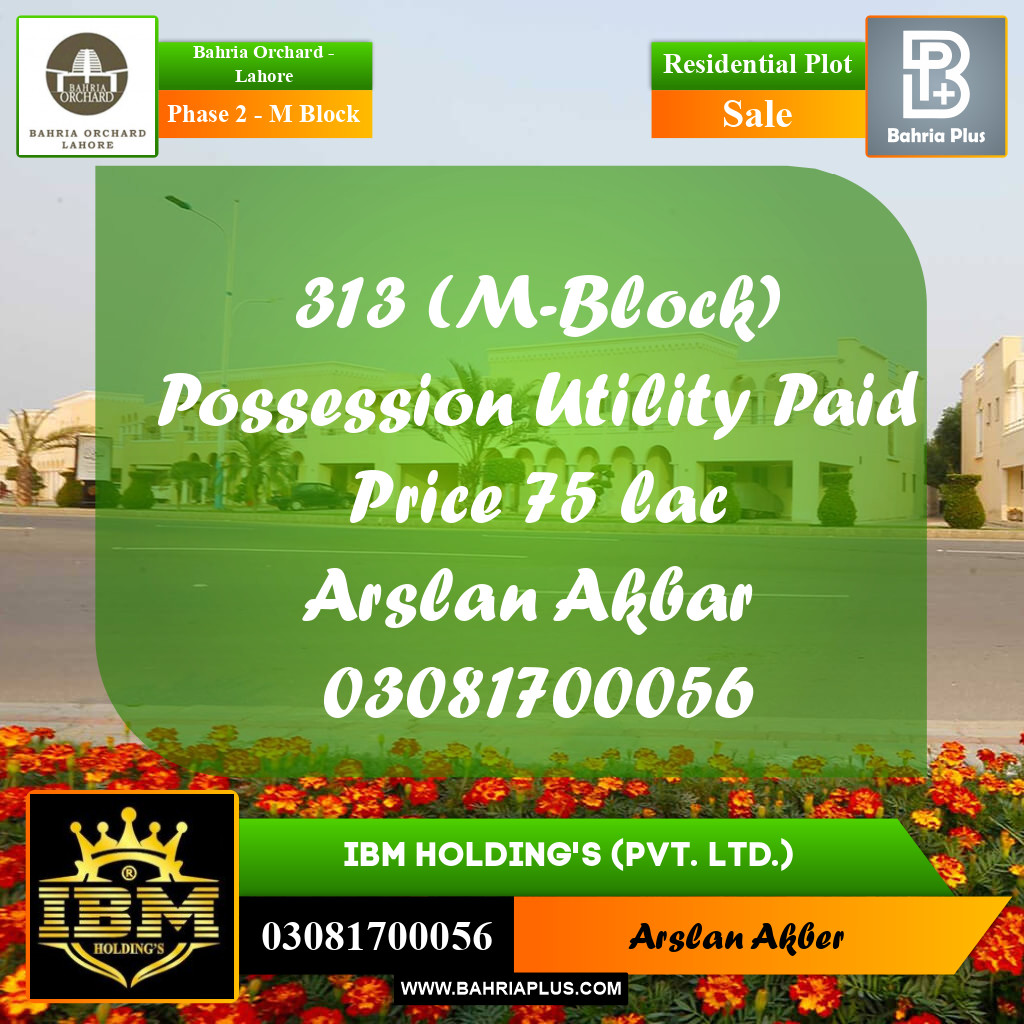 8 Marla Residential Plot for Sale in Phase 2 - M Block -  Bahria Orchard, Lahore - (BP-259725)