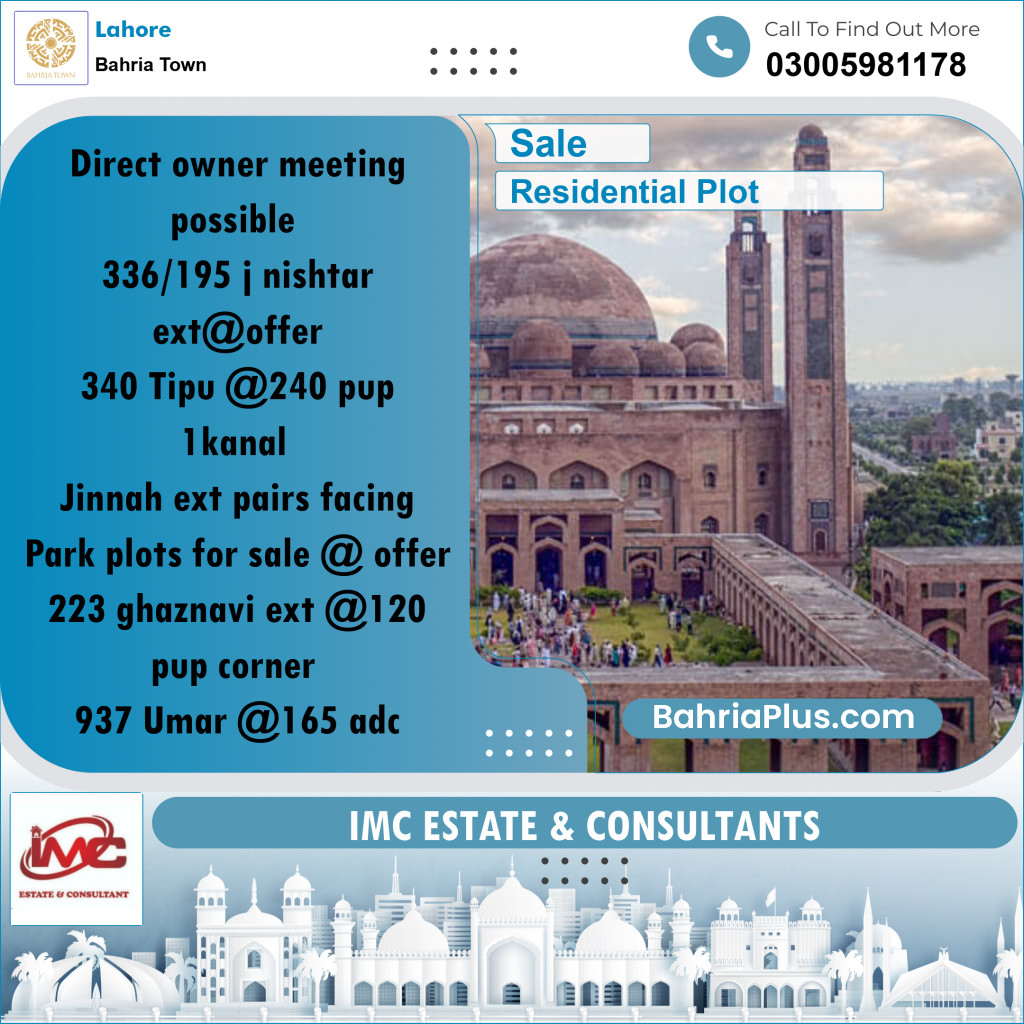 Residential Plot for Sale in Bahria Town, Lahore - (BP-259728)