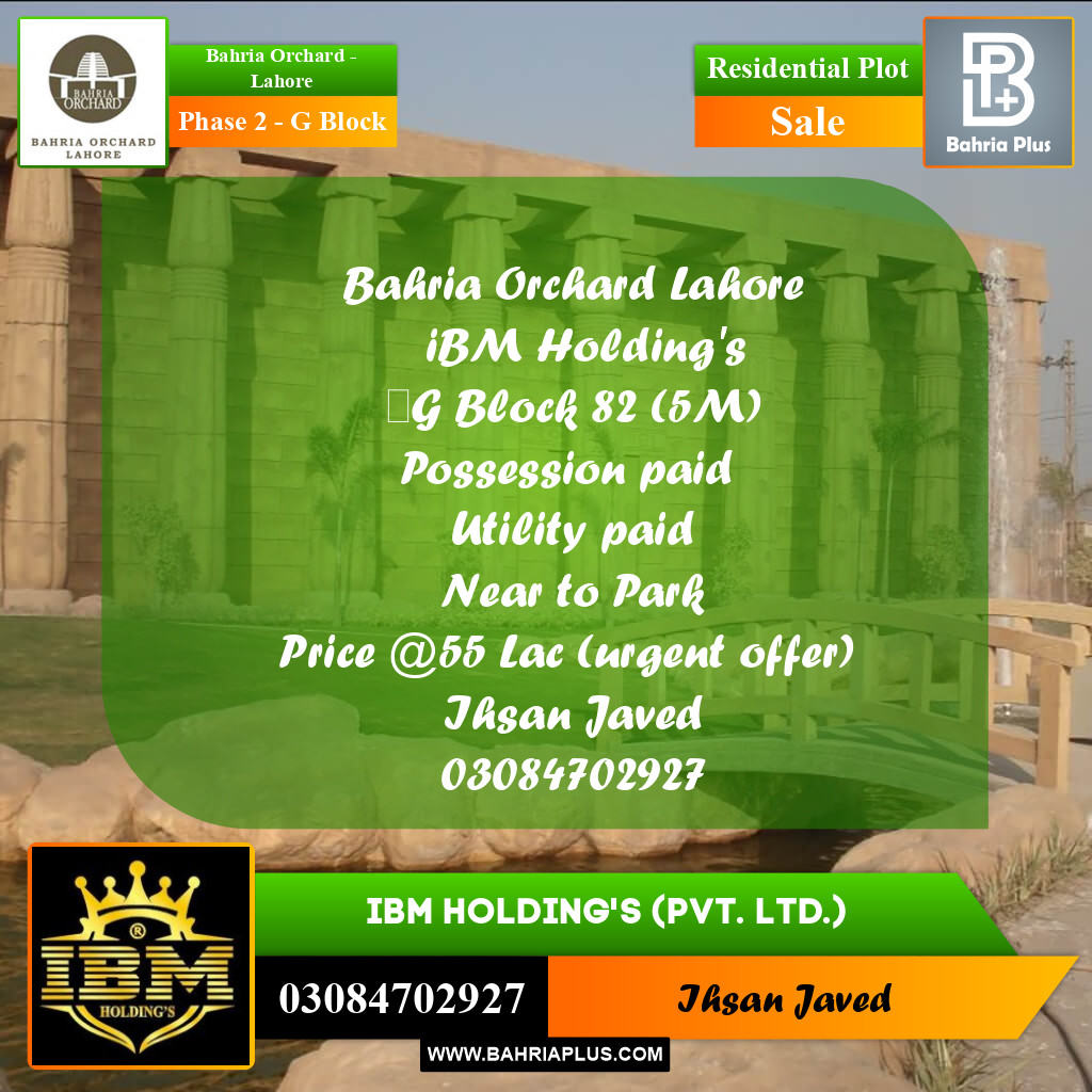 5 Marla Residential Plot for Sale in Phase 2 - G Block -  Bahria Orchard, Lahore - (BP-259733)