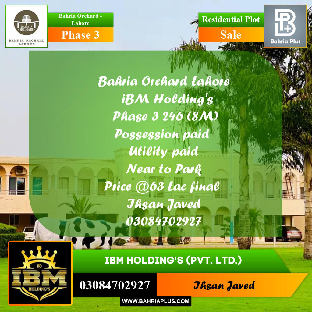 8 Marla Residential Plot for Sale in Phase 3 -  Bahria Orchard, Lahore - (BP-259737)