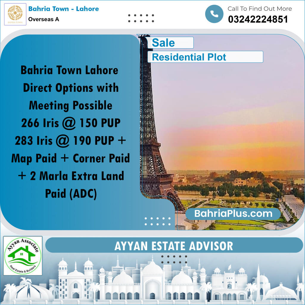 10 Marla Residential Plot for Sale in Overseas A -  Bahria Town, Lahore - (BP-259750)
