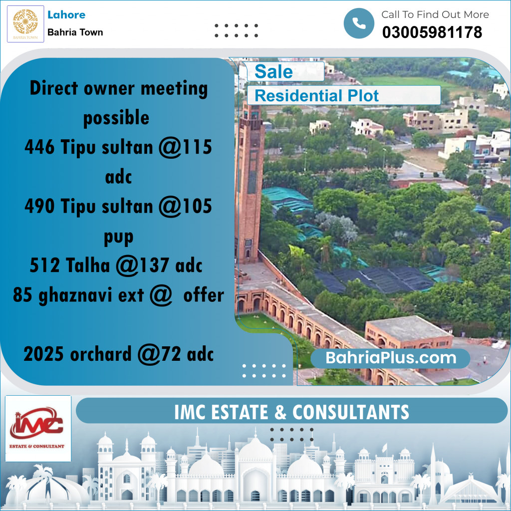 Residential Plot for Sale in Bahria Town, Lahore - (BP-259775)
